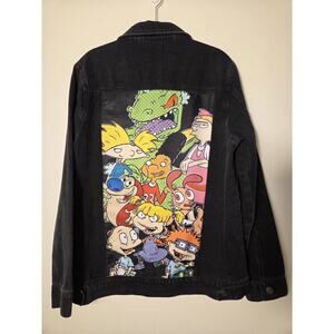 Vintage Nickelodeon Rugrats Denim 90s Trucker Jacket Black Sz S Y2K Cartoons